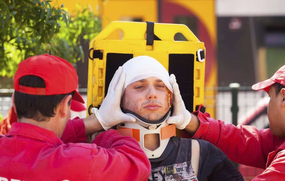 Pedestrian accident victim on a stretcher